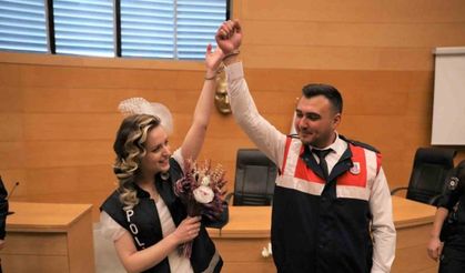 Polis ve Jandarma personeli üniformaları ile dünya evine girdi