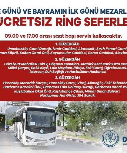 Mezarlıklara ücretsiz otobüs seferleri düzenlenecek