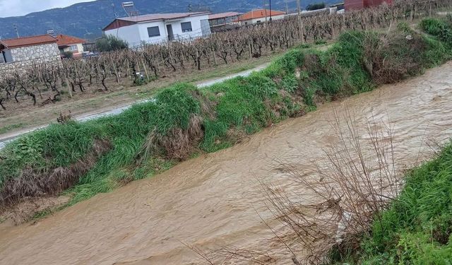 Sağanak yağış Sarıgöl'de kuruyan dereleri canlandırdı