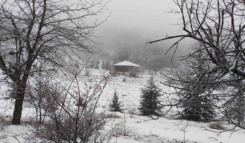 Manisa'nın yüksek kesimlerinde kartpostallık kar manzaraları