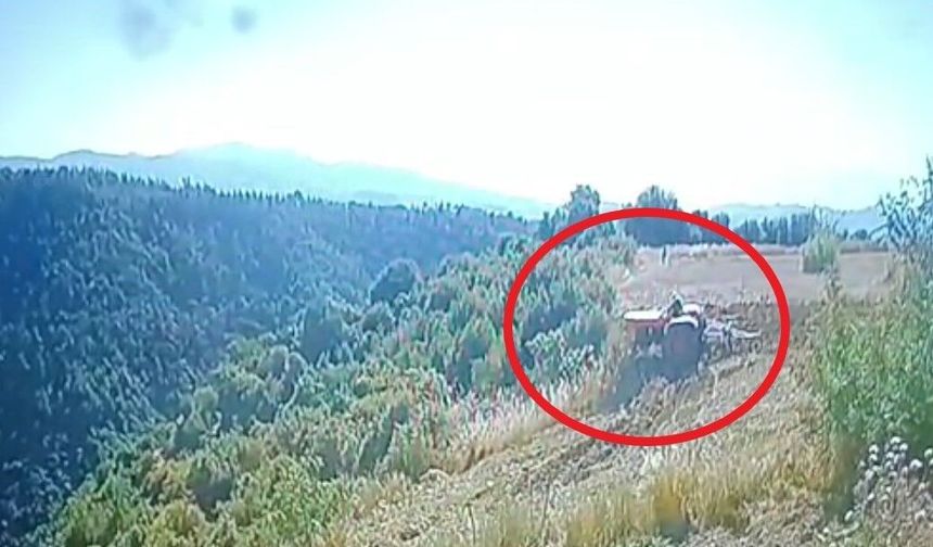 Traktör altında kalan çiftçinin hayatını kaybettiği kaza anı güvenlik kamerasında