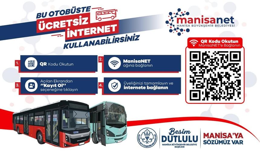 Manisa Büyükşehir Belediyesi otobüslerinde ücretsiz internet dönemi